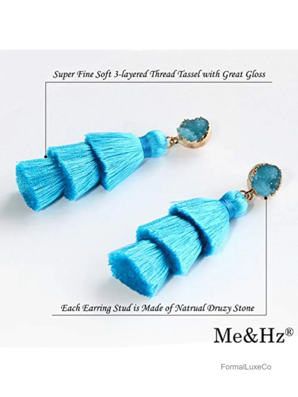 Layered Tassel Drop Earrings with Druzy Studs - Bohemian Dangle